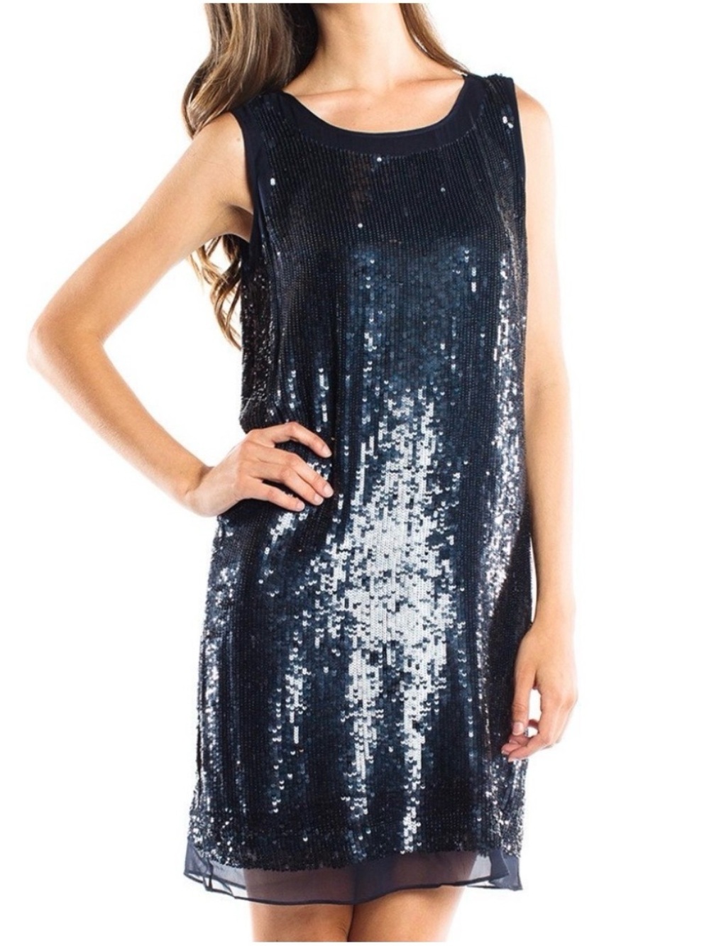 Like New! Shoshanna Leandra Sequins Navy Sleeveless Mini Dress Size 10